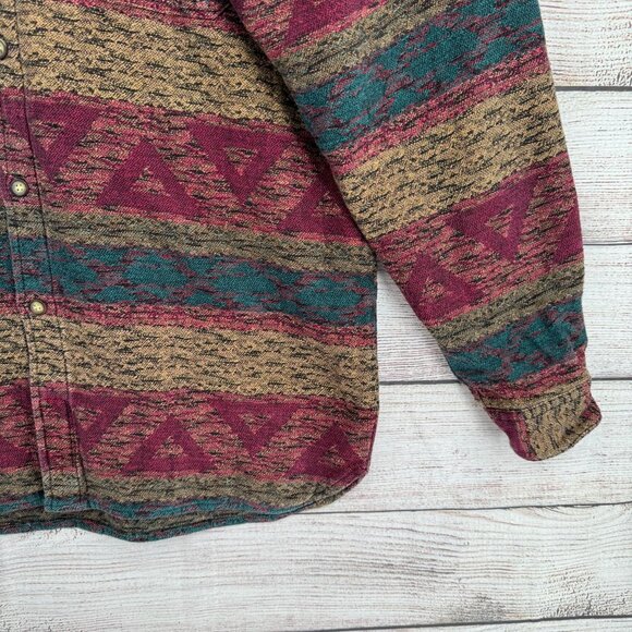 The Territory Ahead Southwest Knit Flannel Shirt Mens Size Large Beige/Green/Red - Picture 6 of 12